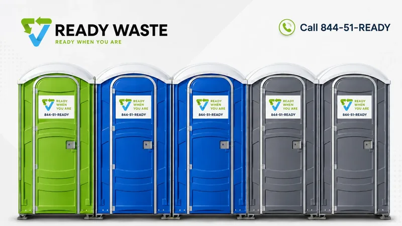 Ready Waste portable toilet rentals lined up for a construction site