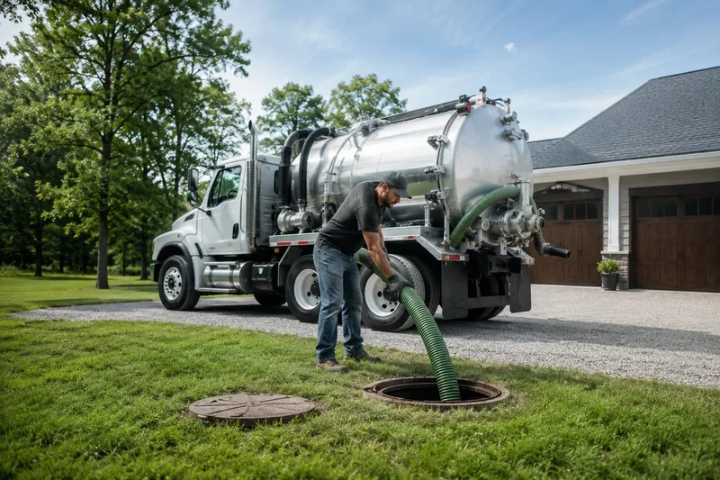 Ready Waste septic vacuum truck performing septic tank pumping service